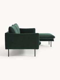 Samt-Ecksofa Moby, Bezug: Samt (Hochwertiger Polyes, Gestell: Massives Kiefernholz, Füße: Metall, pulverbeschichtet, Samt Dunkelgrün, B 280 x T 160 cm, Eckteil rechts