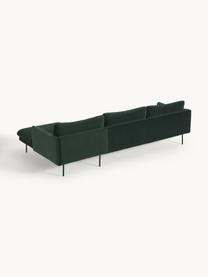 Sofá rinconera de terciopelo Moby, Tapizado: terciopelo (poliéster de , Estructura: madera de pino maciza, Patas: metal con pintura en polv, Terciopelo verde oscuro, An 280 x F 160 cm, chaise longue derecha