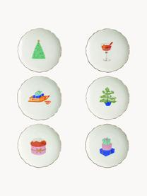 Handbemalte Dessertteller Feast mit weihnachtlichem Design, 6er-Set, Porzellan, Weiß, Bunt, Ø 13 cm