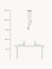 Cluster-Pendelleuchte Edie aus Opalglas, Baldachin: Metall, vermessingt, Dekor: Metall, vermessingt, Weiß, Goldfarben, B 30 x T 30 cm