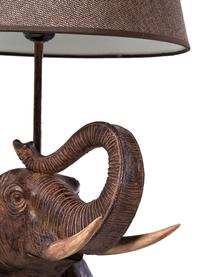 Große Boho-Tischlampe Elephant, Lampenschirm: Leinen, Lampenfuß: Polyresin, Stange: Stahl, pulverbeschichtet, Taupe, Braun, 52 x 74 cm