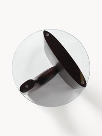 Stolik pomocniczy z drewna ze szklanym blatem Miya, Blat: szkło, Nogi: lite drewno topoli z cert, Drewno topoli lakierowane na ciemnobrązowy, transparentny, Ø 53 x W 55 cm
