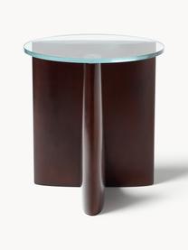 Tavolino rotondo in legno con piano in vetro Miya, Gambe: legno di pioppo massiccio, Legno di pioppo laccato marrone scuro, trasparente, Ø 53 x Alt. 55 cm