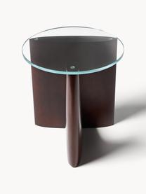 Tavolino rotondo in legno con piano in vetro Miya, Gambe: legno di pioppo massiccio, Legno di pioppo laccato marrone scuro, trasparente, Ø 53 x Alt. 55 cm