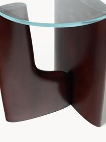 Table d'appoint ronde en bois avec plateau en verre Miya, Bois de peuplier brun foncé laqué, Ø 53 cm, haut. 55 cm