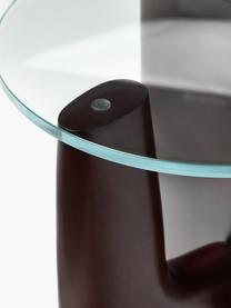 Runder Holz-Beistelltisch Miya mit Glasplatte, Tischplatte: Glas, Beine: Massives Pappelholz Diese, Pappelholz, dunkelbraun lackiert, Transparent, Ø 53 x H 55 cm