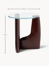 Mesa auxiliar redonda de madera con tablero de vidrio Miya, Tablero: vidrio, Patas: madera de álamo Este prod, Madera de álamo pintada marrón oscuro, transparente, Ø 53 x Al 55 cm