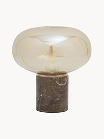 Kleine Nachttischlampe Alma mit Marmorfuss, Lampenschirm: Glas, Beige, Braun, marmoriert, Ø 23 x H 24 cm