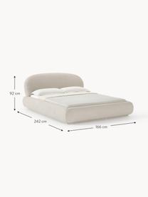 Cama tapizada redondeada en tejido bouclé Alba, Tapizado: tejido bouclé (100% polié, Estructura: tablero de fibra de alta , Bouclé greige, An 140 x L 200 cm