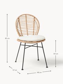 Sillas de ratán con cojín Cordula, 2 uds., Asiento: polietileno, Estructura: metal con pintura en polv, Marrón claro, negro, An 48 x F 57 cm