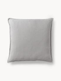 Housse de coussin pur lin gris clair Lanya, 100 % pur lin, Gris clair, larg. 40 x long. 40 cm