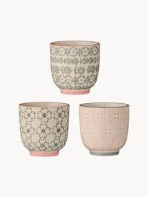 Mugs à expresso à motifs Cécile, 3 élém., Céramique, Beige, gris, rose, Ø 7 x haut. 7 cm, 180 ml