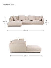 Modulaire zitbank Jasmin (3-zits) met kruk in beige, Bekleding: 85% polyester, 15% nylon , Frame: massief sparrenhout FSC-g, Poten: kunststof, Stof beige, B 300 x H 84 cm