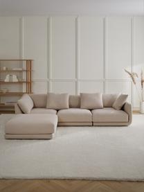 Modulares Sofa Jasmin (3-Sitzer) mit Hocker in Beige, Bezug: 85% Polyester, 15% Nylon , Gestell: Massives Fichtenholz FSC-, Füße: Kunststoff, Webstoff Beige, B 300 x H 84 cm