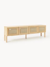 Eikenhouten tv-meubel Jolie met Weens vlechtwerk, Poten: massief eikenhout, Eikenhout, beige, B 180 x H 55 cm