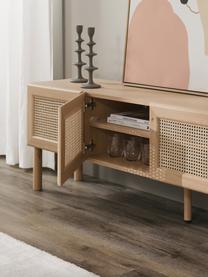 Credenza bassa in legno di quercia con intreccio viennese Jolie, Gambe: legno di quercia massicci, Legno di quercia, beige, Larg. 180 x Alt. 55 cm