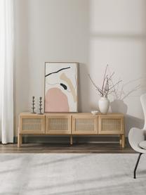Eikenhouten tv-meubel Jolie met Weens vlechtwerk, Poten: massief eikenhout, Eikenhout, beige, B 180 x H 55 cm