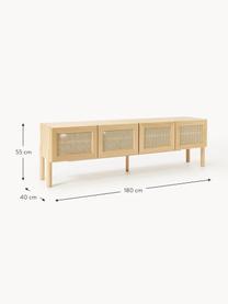 Eikenhouten tv-meubel Jolie met Weens vlechtwerk, Poten: massief eikenhout, Eikenhout, beige, B 180 x H 55 cm