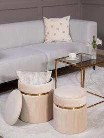 Tabouret rond en velours avec rangement Chest, 2 élém., Couleur crème, Lot de différentes tailles