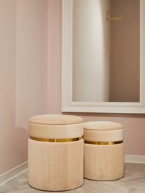 Tabouret rond en velours avec rangement Chest, 2 élém., Couleur crème, Lot de différentes tailles