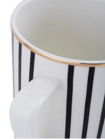 Tazas grandes Pluto Loft, 4 uds., Porcelana, Negro y blanco con borde dorado, Ø 9 x Al 13 cm, 430 ml