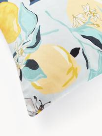 Omkeerbare katoensatijnen kussenslopen Garda met citroenen en strepen op de rug, 2 stuks, Weeftechniek: satijn Draaddichtheid 200, Wit, geel, blauw, B 40 x L 80 cm
