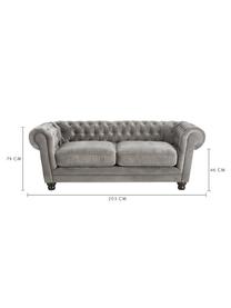 Chesterfield Samt-Sofa Sally (3-Sitzer) in Grau, Bezug: 100% Polyester, Beine: Massivholz; Buche, lackie, Rahmen: Holzgrundgestell, Samt Grau, 203 x 79 cm