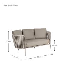 Outdoor loungebank Sunderland (2-zits) met zitkussen, Poten: galvanisch verzink en gep, Bekleding: polyacryl, Taupe, lichttaupe, B 162 x D 73 cm