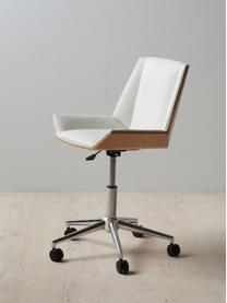 Krzesło biurowe ze sztucznej skóry Clar, obrotowe, Tapicerka: sztuczna skóra (poliureta, Stelaż: płyta wiórowa, Nogi: metal, Biały, beżowy, S 54 x G 52 cm