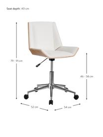 Sedia girevole da ufficio in similpelle Clar, Rivestimento: similpelle (poliuretano), Struttura: truciolato, Gambe: metallo, Ruote: materiale sintetico, Bianco, Beige, Larg. 54 x Prof. 52 cm