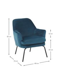 Fluwelen fauteuil Chisa in blauw, Bekleding: polyester (fluweel), Poten: gepoedercoat metaal, Fluweel marineblauw, B 68 x D 73 cm