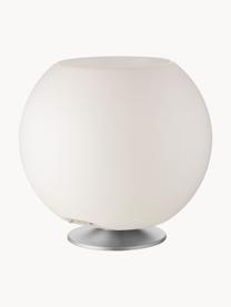 Lampada da tavolo LED con luce regolabile e altoparlante Bluetooth Sphere, Paralume: polietilene, Struttura: metallo rivestito, Bianco, argentato, Ø 38 x Alt. 36 cm