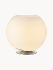 Lámpara de mesa regulable Sphere, con altavoz Bluetooth, Pantalla: polietileno, Estructura: metal recubierto, Blanco, plateado, Ø 38 x Al 36 cm