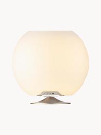 Dimbare LED tafellamp Sphere met Bluetooth-luidspreker en flessenkoeler, Lampenkap: polyethyleen, Wit, zilverkleurig, Ø 38 x H 36 cm