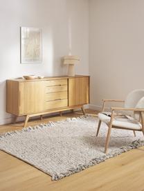 Vlak geweven vloerkleed Bunko met franjes, 86% gerecycled polyester, 14% katoen, Beige, gevlekt, B 80 x L 150 cm (maat XS)