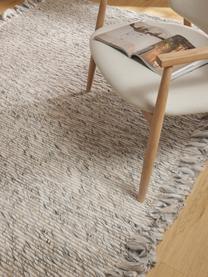 Vlak geweven vloerkleed Bunko met franjes, 86% gerecycled polyester, 14% katoen, Beige, gevlekt, B 80 x L 150 cm (maat XS)