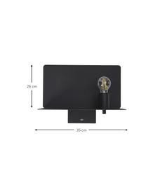 Applique nera dimmerabile con ripiano e connessione USB Rack, Lampada: metallo rivestito, Nero, Larg. 35 x Prof. 20 cm