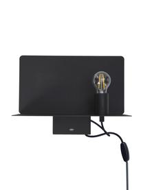 Applique nera dimmerabile con ripiano e connessione USB Rack, Lampada: metallo rivestito, Nero, Larg. 35 x Prof. 20 cm