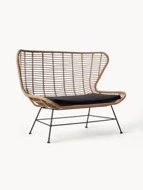 Polyrattan-Sitzbank Costa, Sitzfläche: Polyethylen-Geflecht, Gestell: Metall, pulverbeschichtet, Hellbraun, Webstoff Schwarz, B 137 x H 105 cm