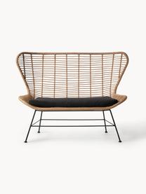 Polyrattan-Sitzbank Costa, Sitzfläche: Polyethylen-Geflecht, Gestell: Metall, pulverbeschichtet, Hellbraun, Webstoff Schwarz, B 137 x H 105 cm