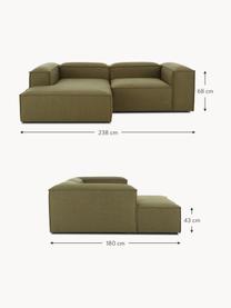 Modulares Ecksofa Lennon, Bezug: 100 % Polyester Der strap, Gestell: Massives Kiefernholz, Spe, Füße: Kunststoff Dieses Produkt, Webstoff Olivgrün, B 238 x T 180 cm, Eckteil rechts