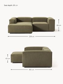 Modulares Ecksofa Lennon, Bezug: 100 % Polyester Der strap, Gestell: Massives Kiefernholz, Spe, Füße: Kunststoff Dieses Produkt, Webstoff Olivgrün, B 238 x T 180 cm, Eckteil rechts