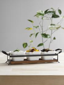 Set de cuencos para aperitivos Serve & Share de porcelana, 4 pzas., Estructura: madera, Negro, blanco, An 42 x Al 12 cm
