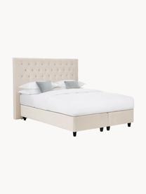 Premium fluwelen boxspringbed Phoebe, Matras: 5-zone pocketveren kern, Poten: massief gelakt berkenhout, Fluweel beige, B 180 x L 200 cm, hardheidsgraad H2