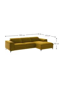 Divano angolare in velluto giallo senape con funzione relax Brito, Rivestimento: 100% velluto di poliester, Sottostruttura: compensato, legno di fagg, Giallo senape, Larg. 300 x Prof. 170 cm