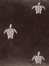 Bestickte Samt-Kissenhülle Galapagos in Braun, Vorderseite: 100% Baumwollsamt, Rückseite: 100% Baumwolle, Dunkelbraun, Silberfarben, 30 x 50 cm