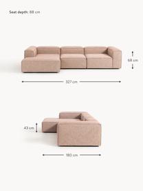 Narożna sofa modułowa z mieszanki lnu Lennon, Tapicerka: 50% wiskoza, 25% len, 15%, Nogi: tworzywo sztuczne Ten pro, Rdzwoczerwona mieszanka lnu, S 327 x G 180 cm, lewostronna