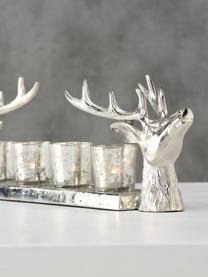 Windlichter-Set Hirsch, 5-tlg. , Tablett: Aluminium, Windlicht: Glas, Silberfarben, 56 x 16 cm