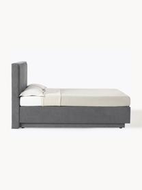 Boxspringbed Livia met opbergruimte, Matras: 5-zones pocketvering, Geweven stof donkergrijs, B 180 x L 200 cm, hardheidsgraad H2