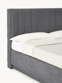 Letto boxspring con contenitore Livia, Materasso: nucleo a 5 zone di molle , Piedini: plastica, Tessuto grigio scuro, Larg. 180 x Lung. 200 cm, grado di durezza H2